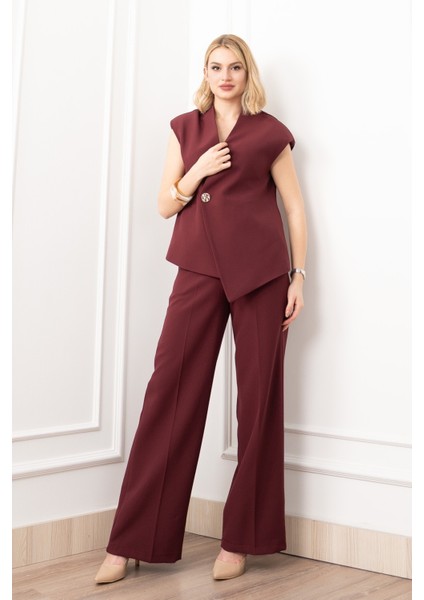 Verev Kesim Kruvaze Kapama Deteylı Yelek Pantolon Takım 1284