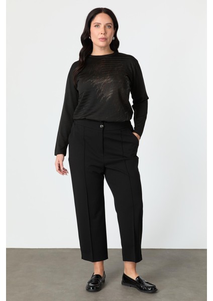 Büyük Beden Beli Lastikli Pantolon-Siyah fiyatları