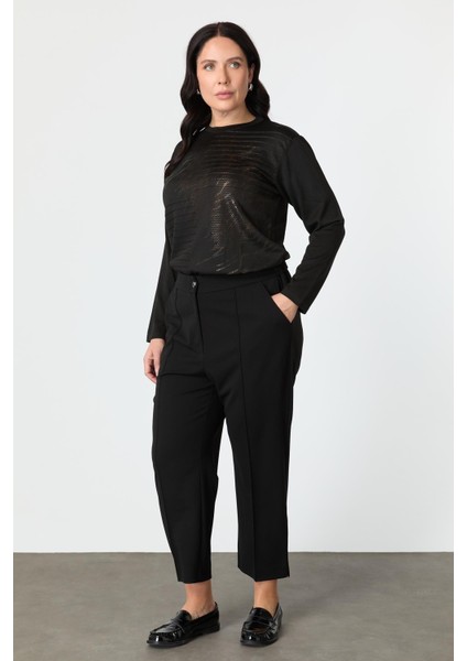 Büyük Beden Beli Lastikli Pantolon-Siyah modelleri
