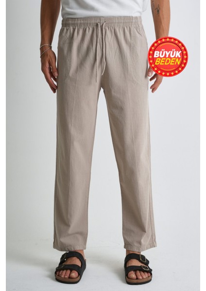 Erkek Büyük Beden %100 Pamuk Keten Görünümlü Pantolon E206-54