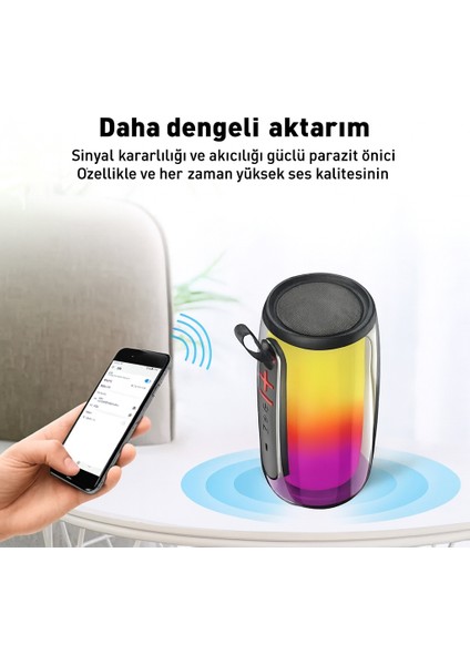 Rgb Işıklı Kablosuz Bluetooth Hoparlör – 10W Güç, Hafıza Kartı ve Aux Girişli, Taşınabilir Parti Hoparlörü