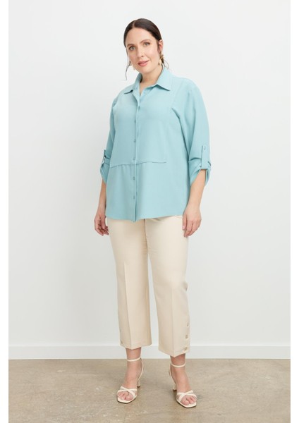 Büyük Beden Yakası Broşlu Gömlek-Mınt fiyatları