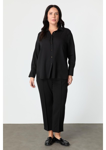 Büyük Beden Düğme Detay Gömlek-Siyah fiyatları