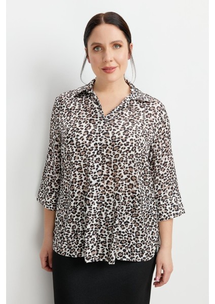 Büyük Beden Leopar Desen Gömlek-Siyah modelleri