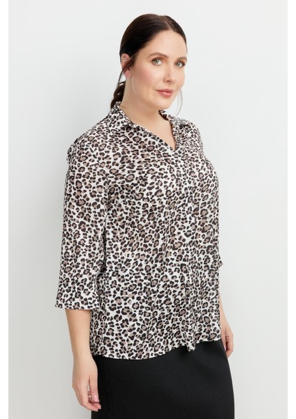 Büyük Beden Leopar Desen Gömlek-Siyah fırsatları