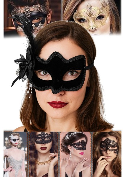 3 Adet Siyah Süet Parti Maskesi Yandan Tüylü, Inci Işlemeli | Maskeli Balo ve Kostüm Partileri Için fiyatları