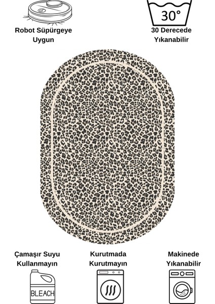 Leopar Desenli Oval Lateks Deri Halı