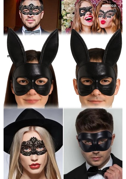 3 Adet Yumuşak Kumaş Tavşan Maskesi – Siyah Renk, 19X15 cm | Maskeli Parti ve Kostüm Için Ideal