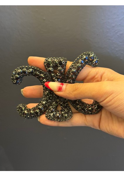 Ütü Ile Yapışan Siyah Taş Işleme Arma Dikiş Aplike 10X7 cm