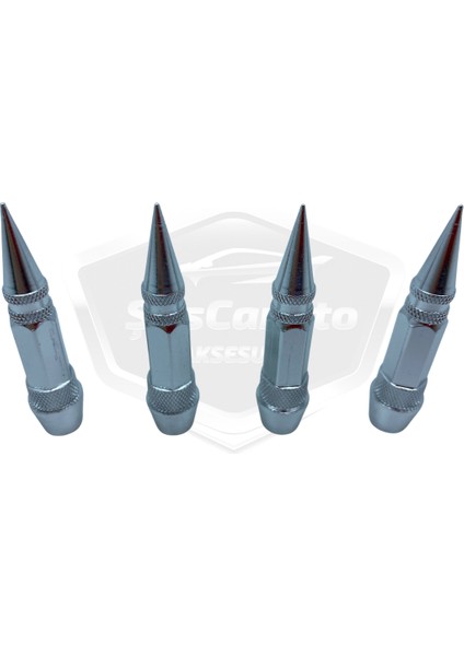 Sivri Sibop Kapağı Mermi Sibop Kapağı Araba Motosiklet Bisiklet Metal 4 Lü Set Gümüş Krom