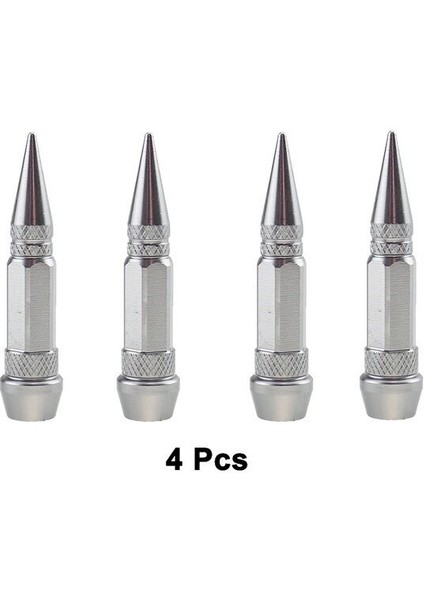 Sivri Sibop Kapağı Mermi Sibop Kapağı Araba Motosiklet Bisiklet Metal 4 Lü Set Gümüş Krom