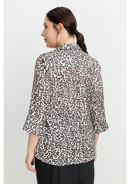 Büyük Beden Leopar Desen Gömlek-Siyah