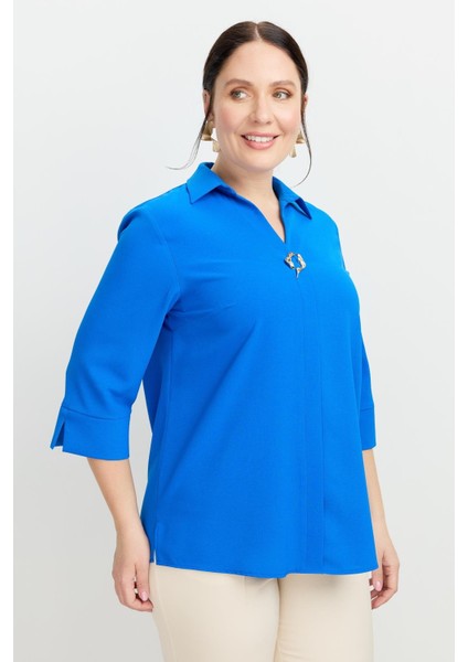 Büyük Beden Broş Detaylı Gömlek-Sax fırsatları