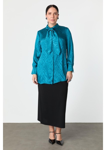 Büyük Beden Bağlama Detaylı Tunik Gömlek-Petrol fiyatları