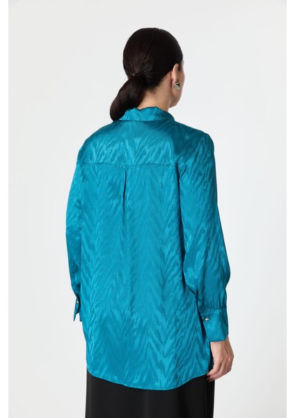 Büyük Beden Bağlama Detaylı Tunik Gömlek-Petrol