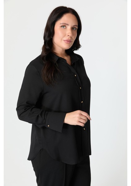 Büyük Beden Düğme Detay Gömlek-Siyah indirimleri