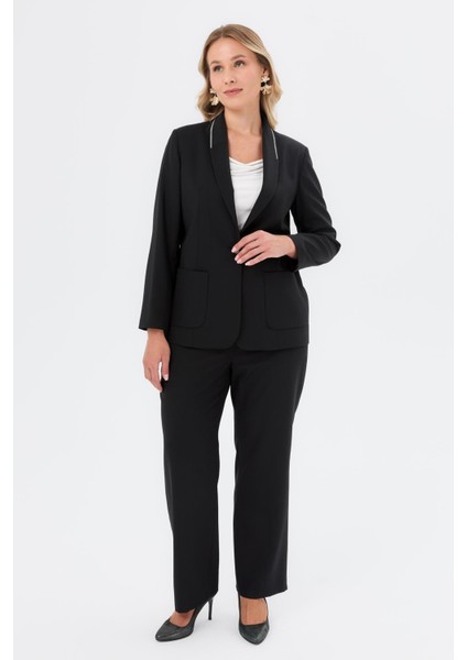 Yanları Lastikli Büyük Beden Pantolon-Siyah