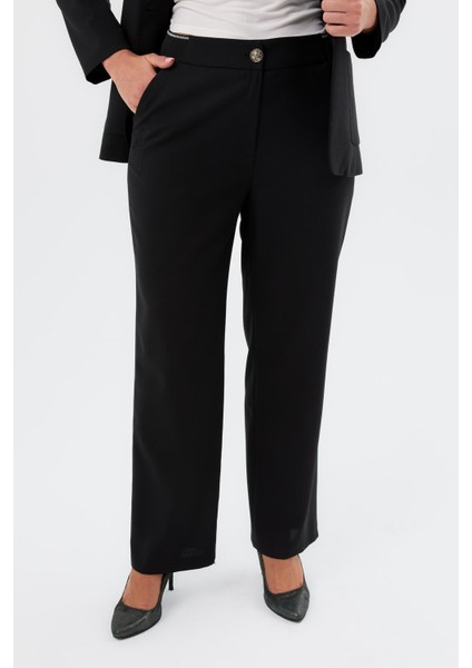 Yanları Lastikli Büyük Beden Pantolon-Siyah indirimleri