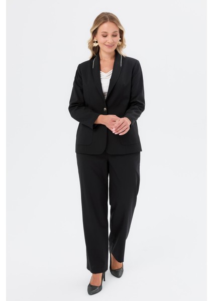 Yanları Lastikli Büyük Beden Pantolon-Siyah