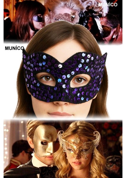 3 Adet Mor Payetli Parti Maskesi Pul Işlemeli, Lastikli | Balo ve After Parti Için Şık Aksesuar Şık fiyatları