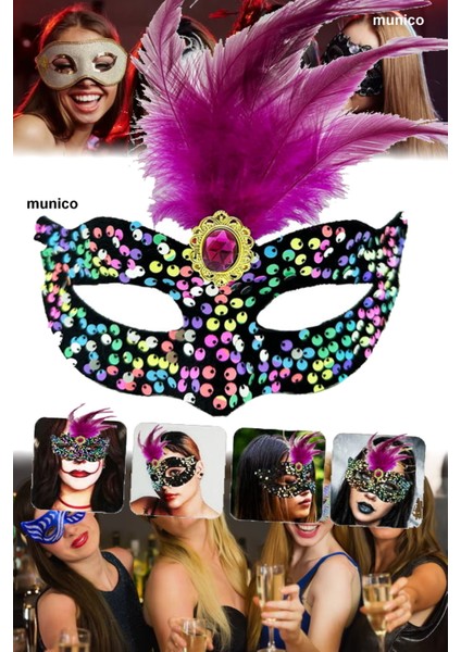 3 Adet Pullu Kadife Maske – Pembe Tüylü, Ayarlanabilir Lastikli | Karnaval ve Özel Günler Için modelleri