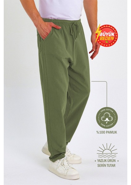 Erkek Büyük Beden %100 Pamuk Keten Görünümlü Pantolon E206-66