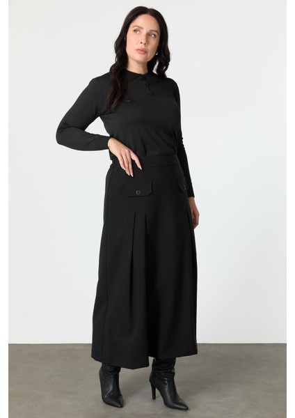 Büyük Beden Cep Detay Beli Lastikli Etek-Siyah fırsatları