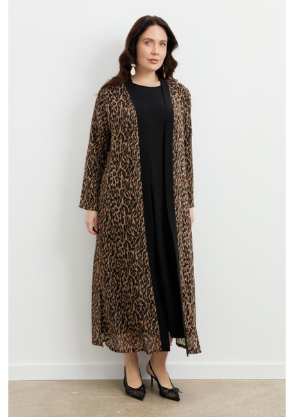 Büyük Beden Leoparın Rüyası Takım Elbise-Camel