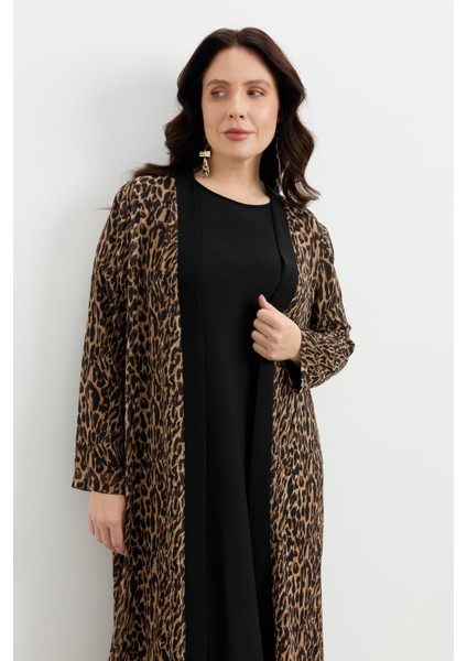 Büyük Beden Leoparın Rüyası Takım Elbise-Camel