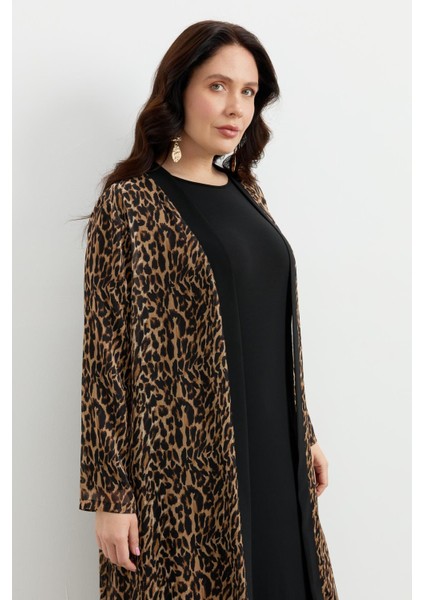 Büyük Beden Leoparın Rüyası Takım Elbise-Camel