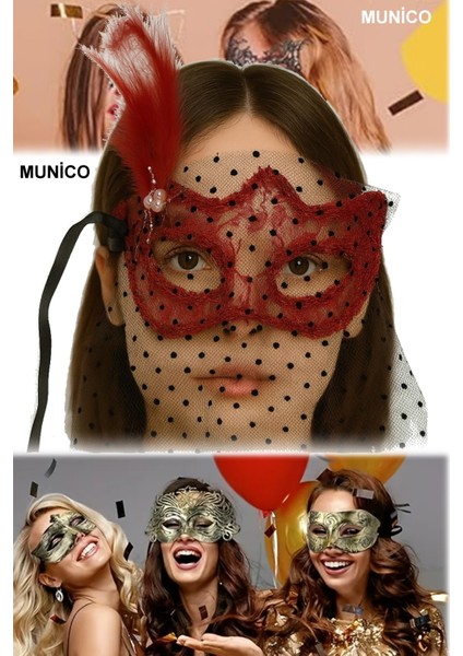 Romantik Kırmızı Maske Dantelli ve Duvaklı, Kadınlara Özel Maskeli Balo Fotoğraf Çekimi