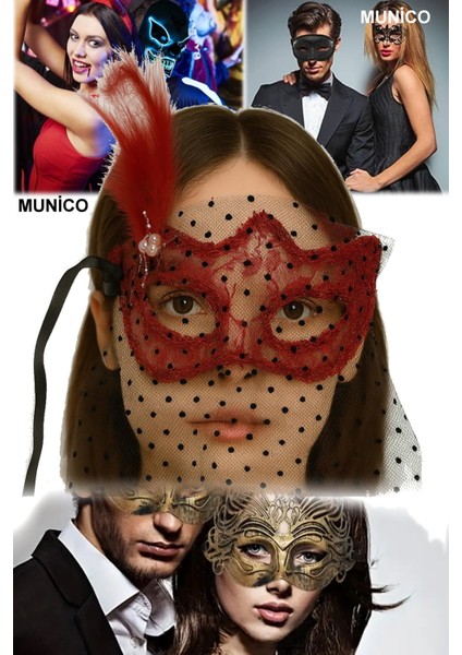 Romantik Kırmızı Maske Dantelli ve Duvaklı, Kadınlara Özel Maskeli Balo Fotoğraf Çekimi modelleri