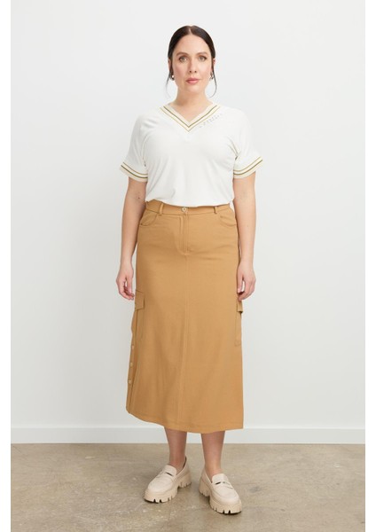 Büyük Beden Cep Detay Etek-Camel