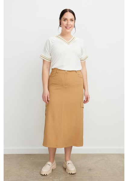 Büyük Beden Cep Detay Etek-Camel fiyatları