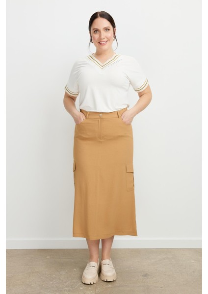 Büyük Beden Cep Detay Etek-Camel indirimleri