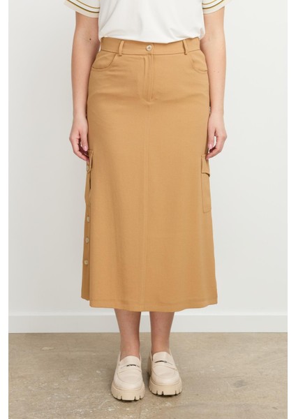 Büyük Beden Cep Detay Etek-Camel