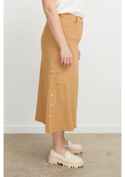 Büyük Beden Cep Detay Etek-Camel