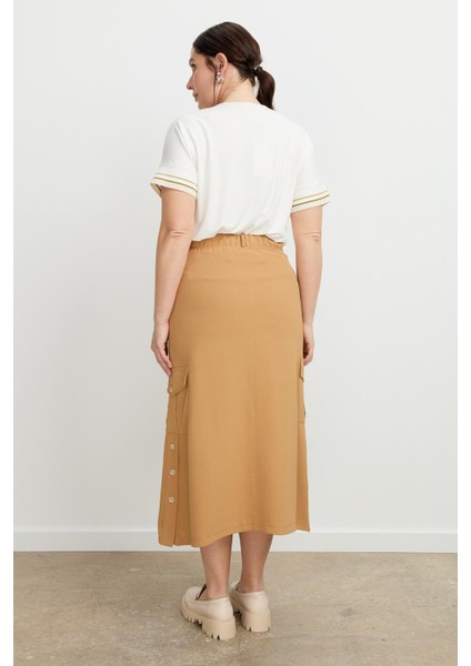 Büyük Beden Cep Detay Etek-Camel