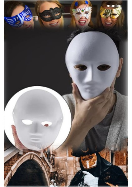 2 Adet Boyanabilir Beyaz Cosplay Maske – Tam Yüz, Kağıt Hamur | 24X18 cm Yetişkin ve Çocuk Uyumu