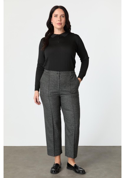 Büyük Beden Desenli Pantolon-Siyah