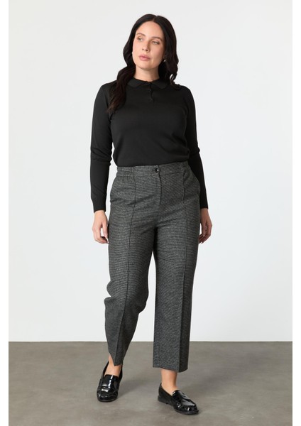 Büyük Beden Desenli Pantolon-Siyah