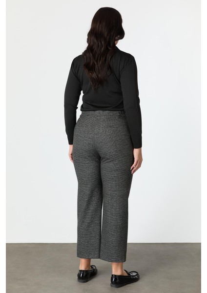 Büyük Beden Desenli Pantolon-Siyah