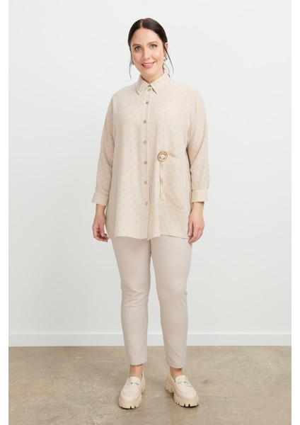 Büyük Beden Petek Keten Gömlek-Vizon fiyatları