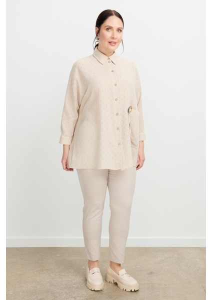 Büyük Beden Petek Keten Gömlek-Vizon modelleri