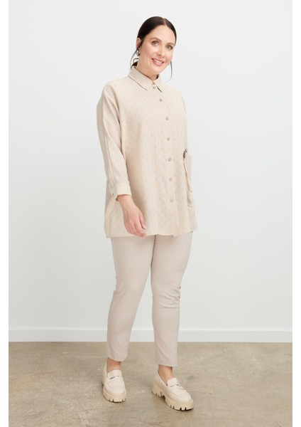 Büyük Beden Petek Keten Gömlek-Vizon fırsatları