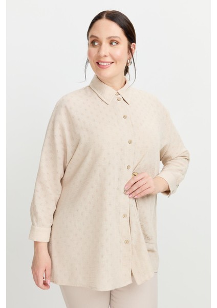 Büyük Beden Petek Keten Gömlek-Vizon indirimleri