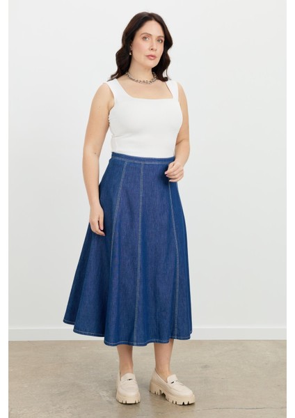 Büyük Beden Kloş Kot Etek-Lacı fiyatları