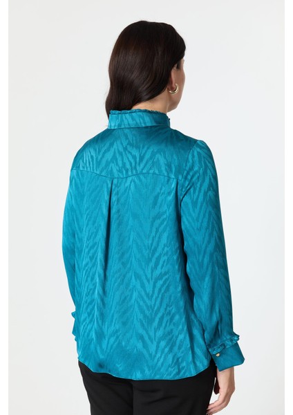 Büyük Beden Saten Görünümlü Gömlek-Petrol