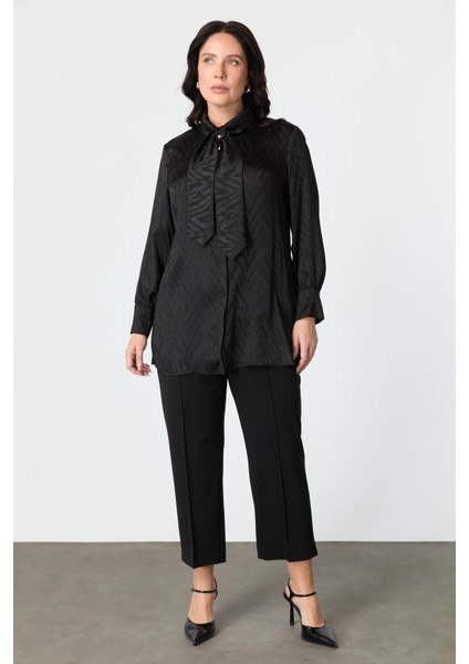 Büyük Beden Bağlama Detaylı Tunik Gömlek-Siyah modelleri