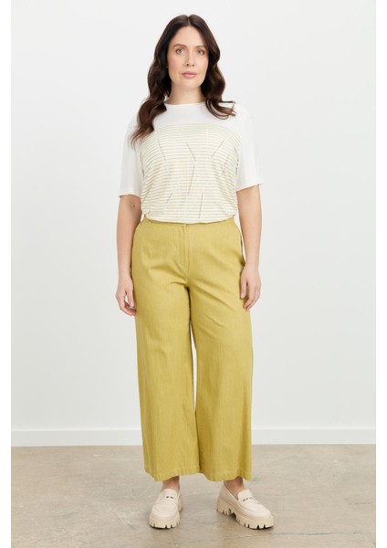 Büyük Beden Pamuklu Kot Pantolon-Sarı